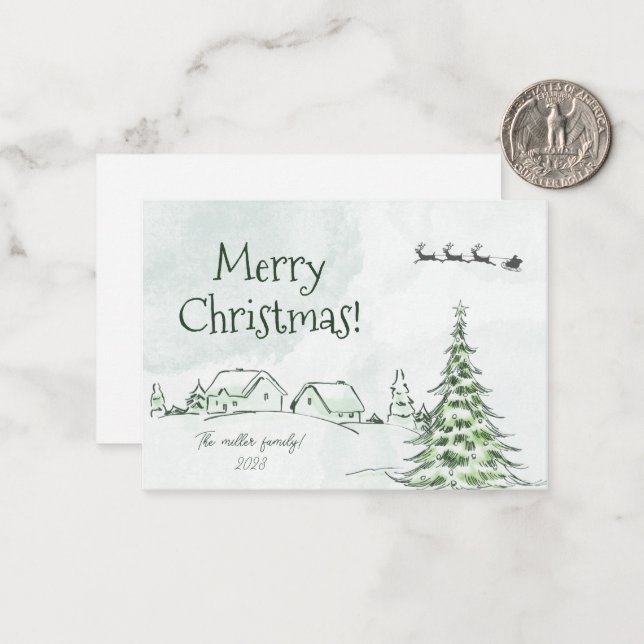 Grön Glad Jul Personlig Julkort Anteckningskort (Fram/Back In Situ)