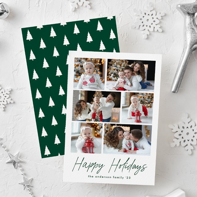 Grön Glad jul Script 6 Fotokollage Julkort (Skapare uppladdad)