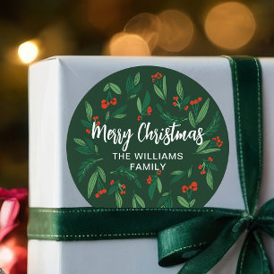 Grön Glad Julfest Anpassad Julyberry Runt Klistermärke