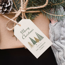 Grön Glad Julgran Presentetikett