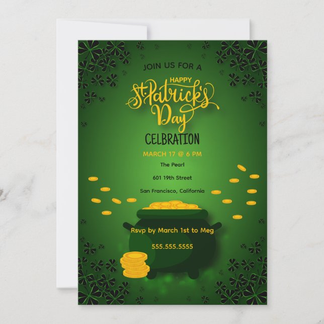 Grön Glad St Patricks Firande Guld Kruka Inbjudningar (Framsida)