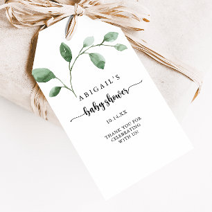 Grön Glädje Eukalyptus Babyfirande  Presentetikett