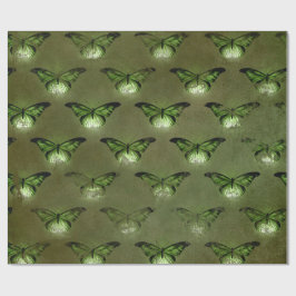 Grön Glimmer Vintage Fjäril Presentpapper