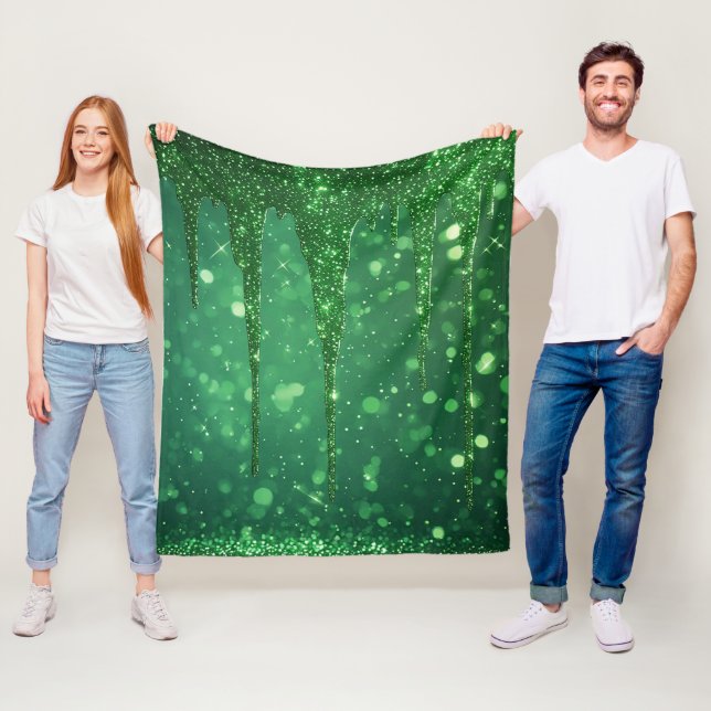 Grön Glitter Dropp Bakgrund Med Gnistrande Bokeh Fleecefilt (På plats)