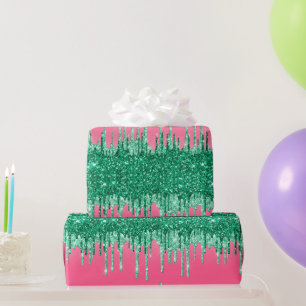 Grön Glitter Dropp Rosa Trendig Glamour Bling Föde Presentpapper