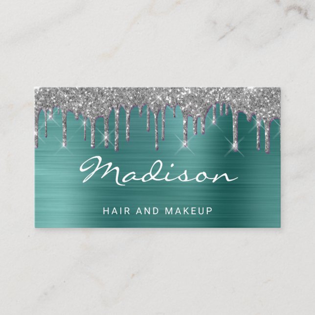Grön Glitter Frisör Och Sminkstylist Visitkort (Framsida)
