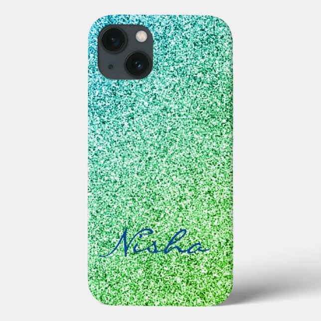Grön Glitter Glans Monogram (Baksida)