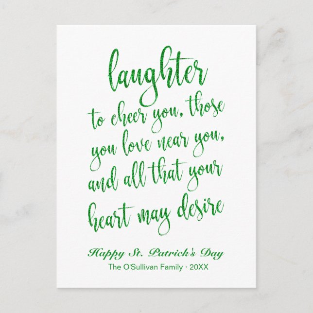 Grön Glitter Irländsk Skål St. Patrick's Day Vykort (Framsida)