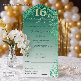 Grön Glitter Kalligrafi Nummer Sweet 16