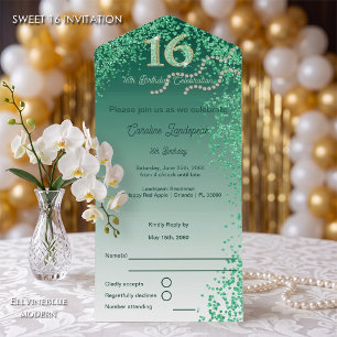 Grön Glitter Kalligrafi Nummer Sweet 16