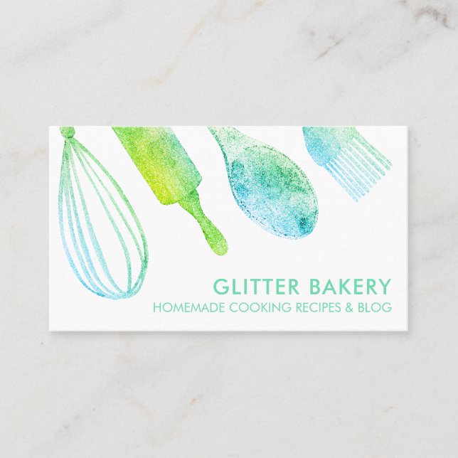 Grön Glitter konditori bagare Catering Visitkort (Framsida)