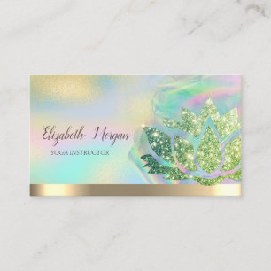 Grön Glitter Lotus Holografisk Bläck Yoga Visitkort