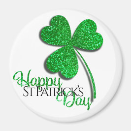 Grön Glitter Shamrock Glad St Patrick's Day T-Shir Magnet