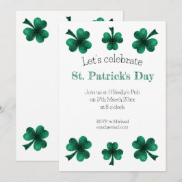 Grön Glitter Shamrock St. Patrick's Day Vit Inbjudningar