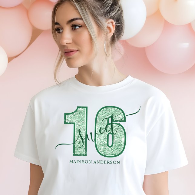 Grön Glitter Skrift Söt 16-årsdag T Shirt (Skapare uppladdad)