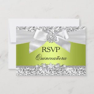 Grön Glitterbåge Quinceanera RSVP OSA Kort