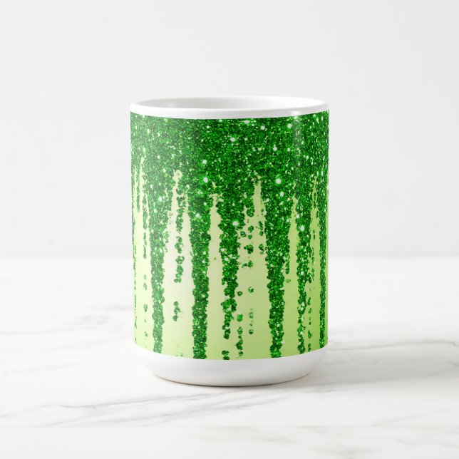 Grön glitterdroppbakgrund med gnistrande effekt kaffemugg (Center)