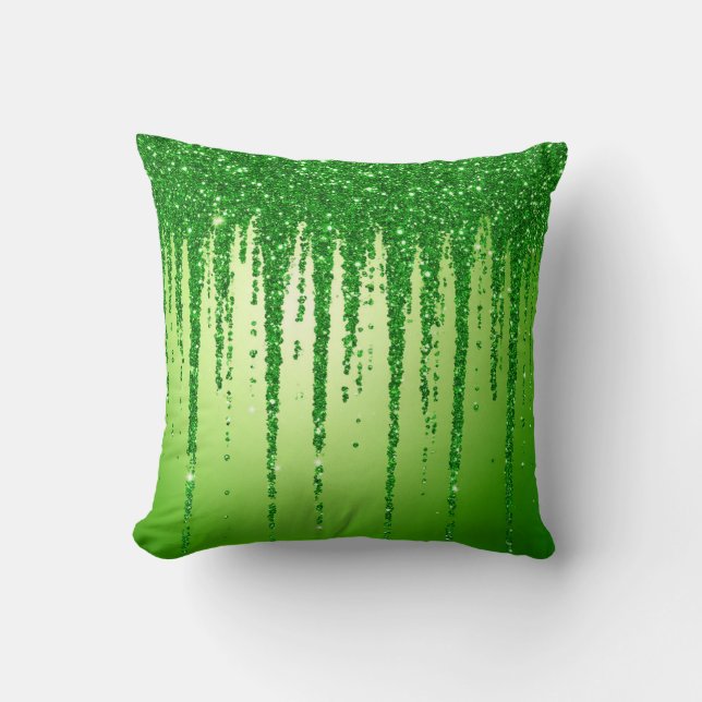 Grön glitterdroppbakgrund med gnistrande effekt kudde (Framsida)