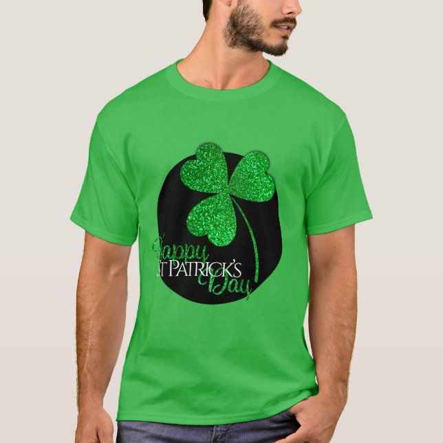 Grön Glittrande Shamrock Glad St Patricks Dag T-Sh T Shirt (Framsida)
