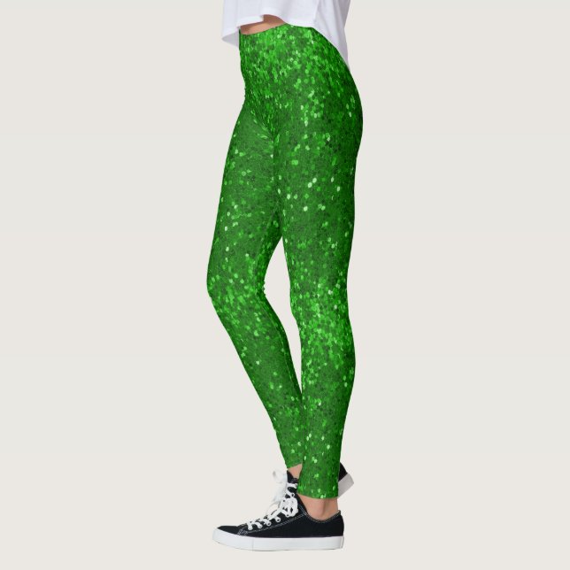 Grön gnistrande glittermönster leggings (Vänster)