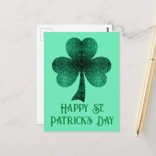 Grön gnistrande Shamrock St. Patrick's Day turkos Vykort