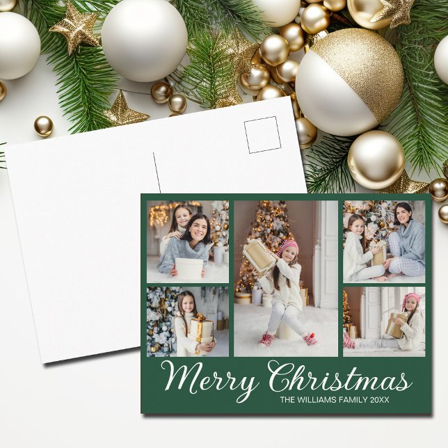 Grön God Jul Foto Collage Minimalistisk Helg Vykort (Skapare uppladdad)