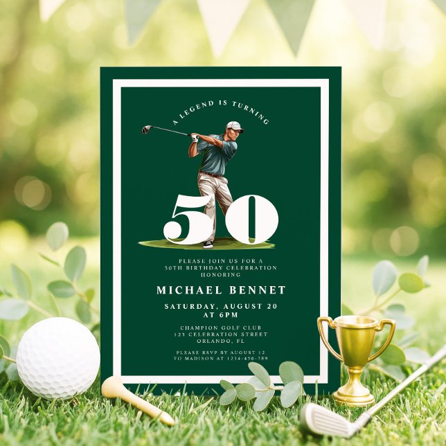 Grön Golf 50-års Födelsedagsinbjudan Inbjudningar (Green Golf 50th Birthday Invitation)