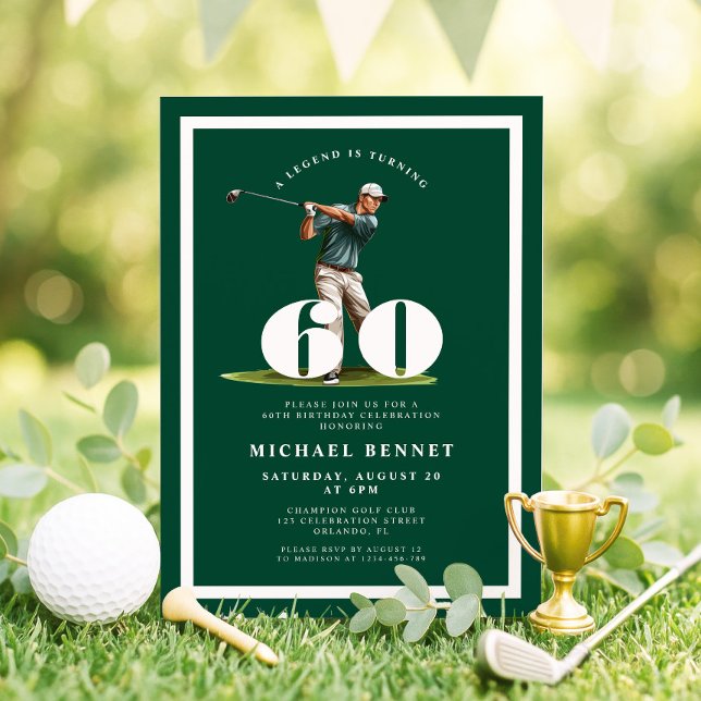 Grön Golf 60-års födelsedagsinbjudan Inbjudningar (Green Golf 60th Birthday Invitation)