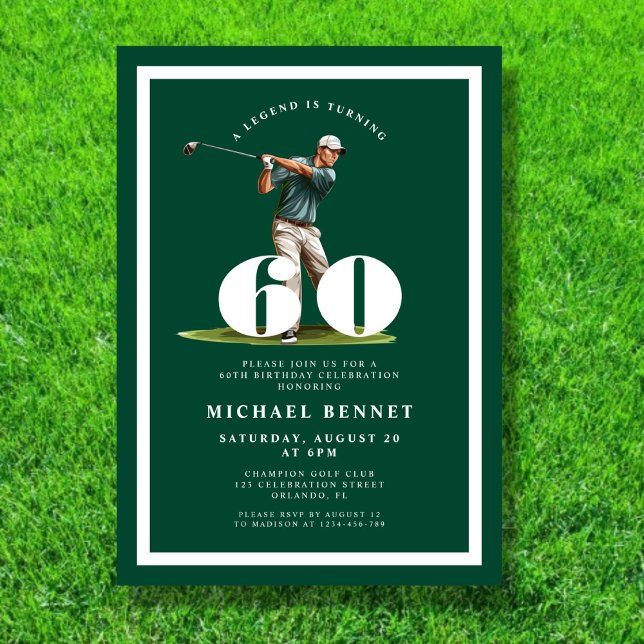Grön Golf 60-års födelsedagsinbjudan Inbjudningar (Green Golf 60th Birthday Invitation)