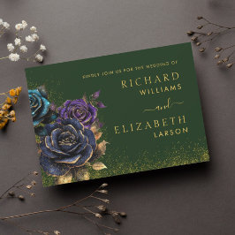 Grön gotisk ros glitter bröllopsinbjudan inbjudningar