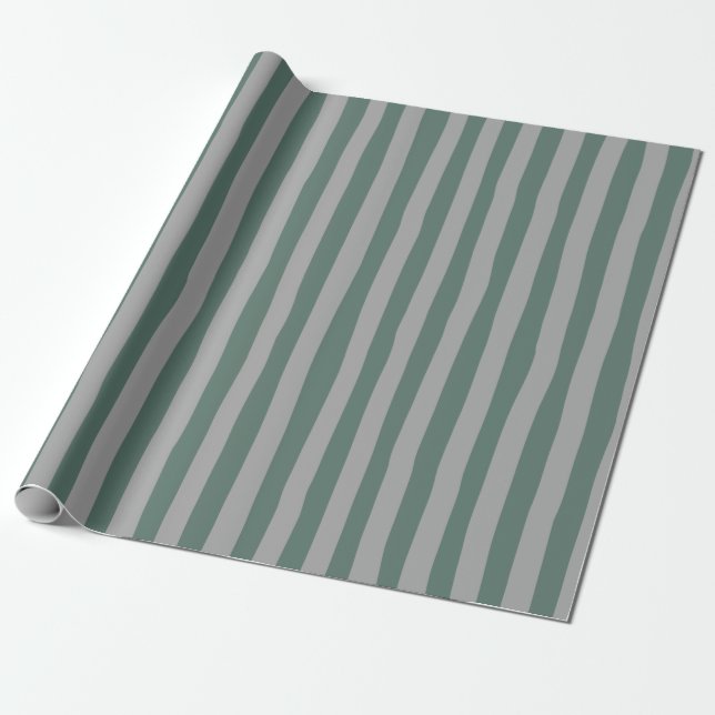 Grön-Grå & Grå Skeva Ränder Presentpapper (Utrullad)