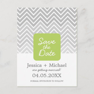 Grön Grå Ombre Chevron Bröllop Save The Date Annon Meddelande Vykort