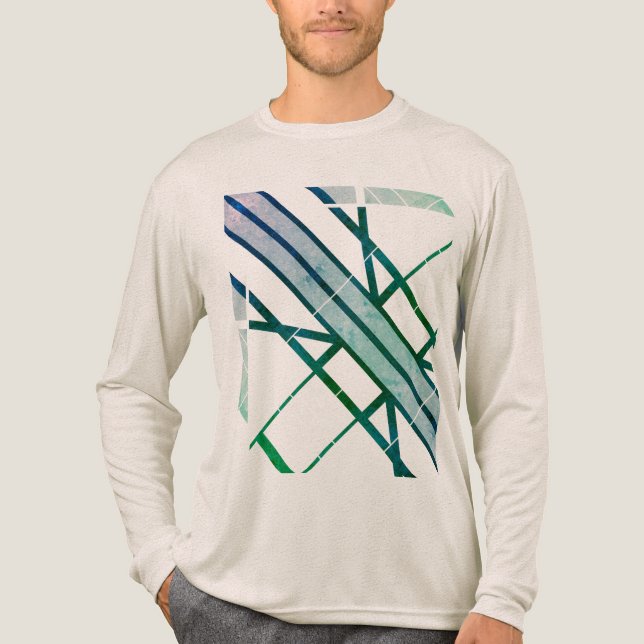 Grön Grå Randig Geometrisk Diagonal MCM Stil T Shirt (Framsida)