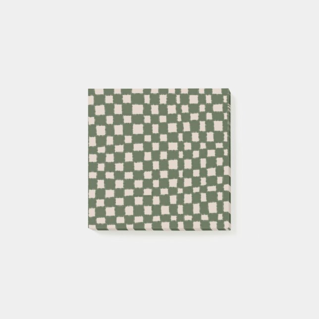 Grön Grå Rutig Schackbräde Mönster Post-it Block (Framsida)