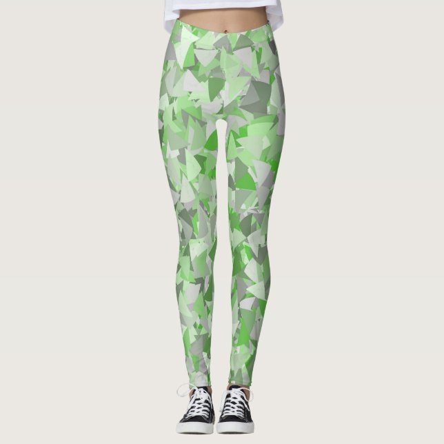Grön Grå Triangelmönster Leggings (Framsida)
