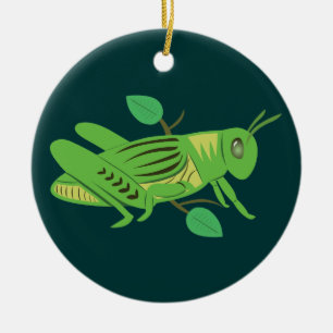 Grön gräshoppa julgransprydnad keramik
