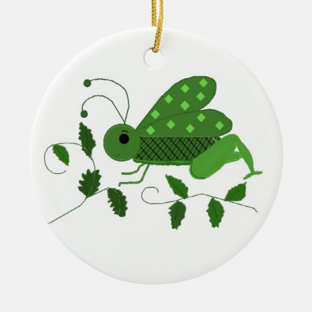 Grön gräshoppa julgransprydnad keramik (Framsidan)
