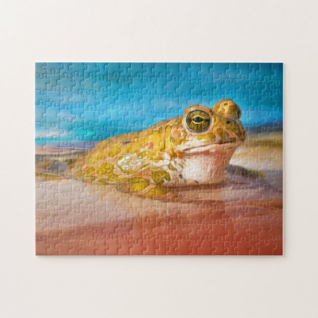 Grön groda amfibie i vatten foto målning pussel (Horisontell)