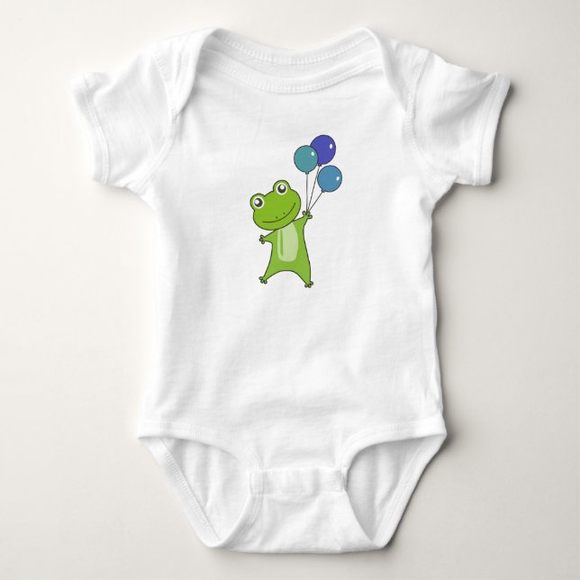 Grön groda ballonger roliga djur barn t shirt (Framsida)