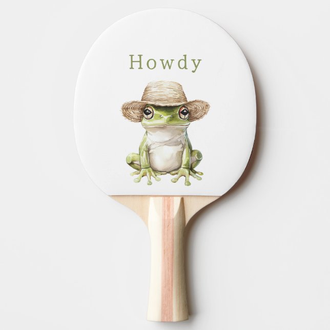 Grön groda med hatt pingisracket (Framsidan)