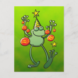 Grön groda som firar med julBaubles Helg Vykort