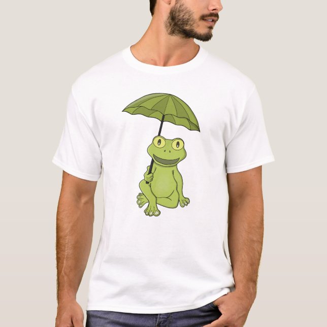 Grön groda under paraply t shirt (Framsida)