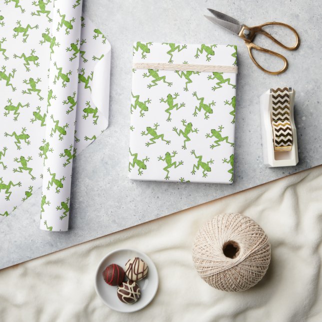 Grön grodinpackningspapper, presentpapper med damm (Hantverk)