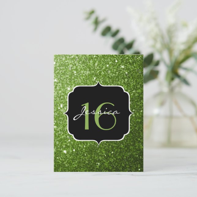 Grön grön glitter gnistrar Sweet 16 Vykort (Stående Fram)
