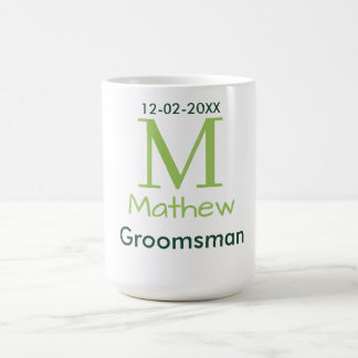 grön groomsman namn bokstav datum manlig pastell kaffemugg