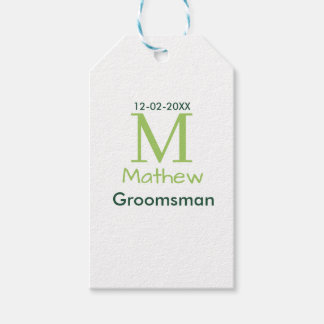 grön groomsman namn bokstav datum manlig pastell presentetikett