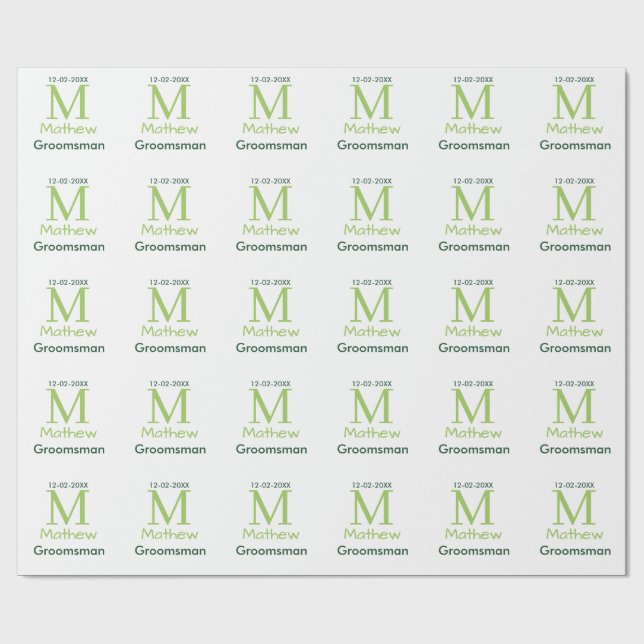 grön groomsman namn bokstav datum manlig pastell presentpapper (Platt)