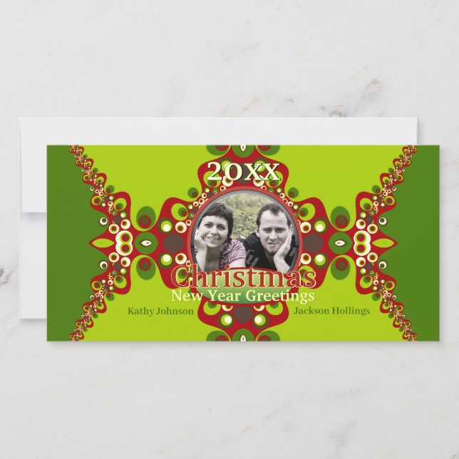 Grön Groovy Jul Holiday Photocard-mall Julkort (Framsida)