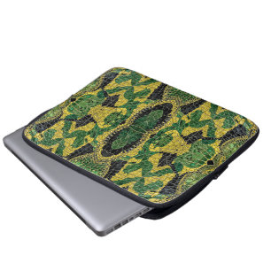 Grön Gul Alligator Krokodil Drak Läder Laptop Fodral