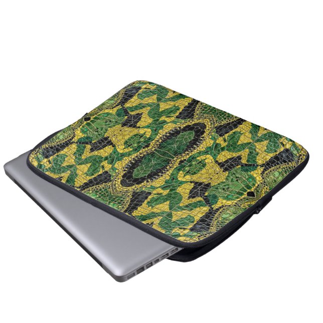 Grön Gul Alligator Krokodil Drak Läder Laptop Fodral (Framre botten)